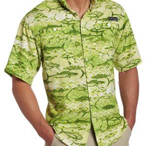 Columbia Men's XL Green Short Sleeve Shirt Super Tamiami Omni-Shade PFG Fishing